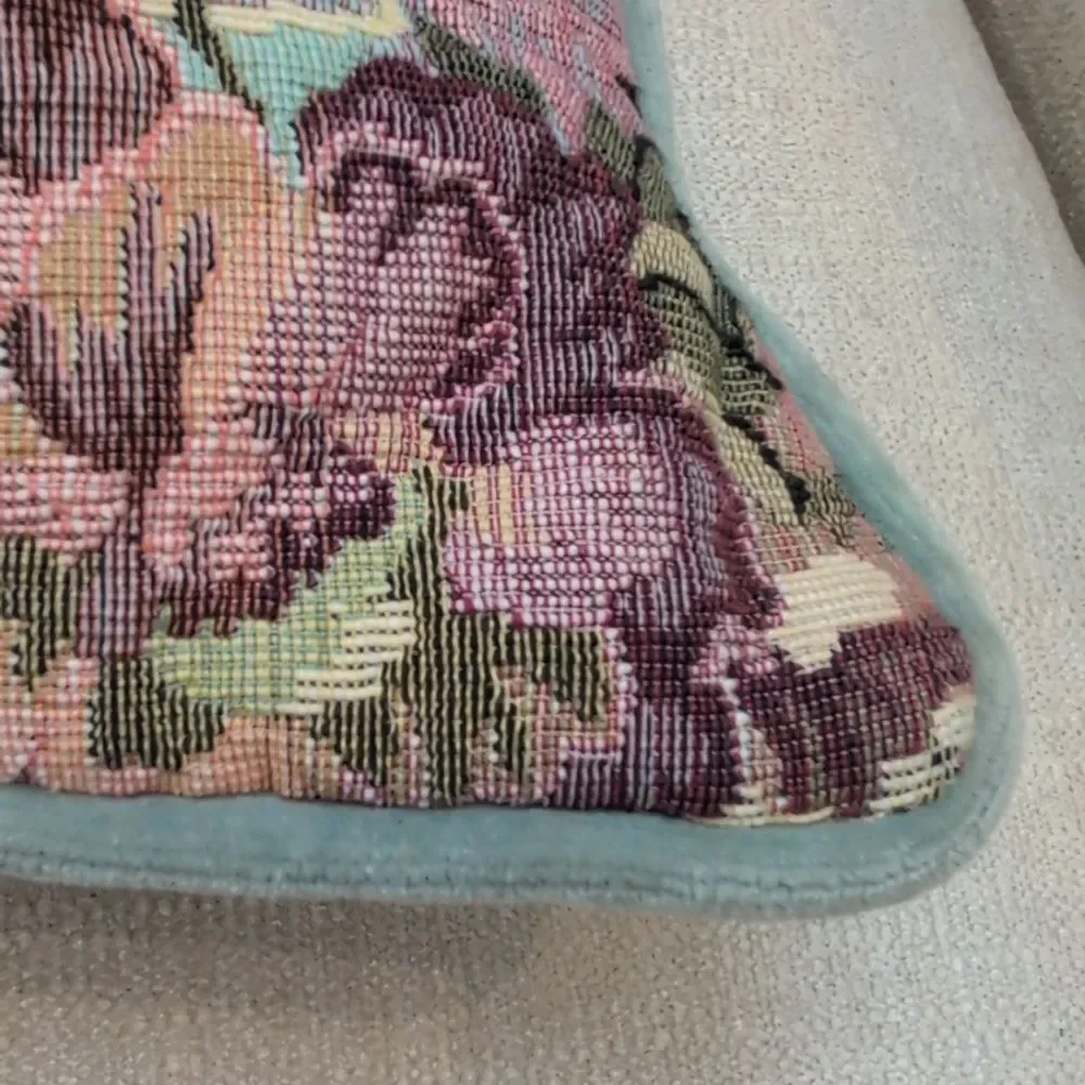 Vintage Ginger Jar Floral Tapestry Accent Pillow Velvet Backing